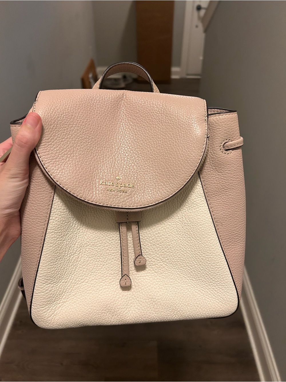 NWT - kate spade New York Leila Drawstring Medium Flap Two-Tone Leather Backpack